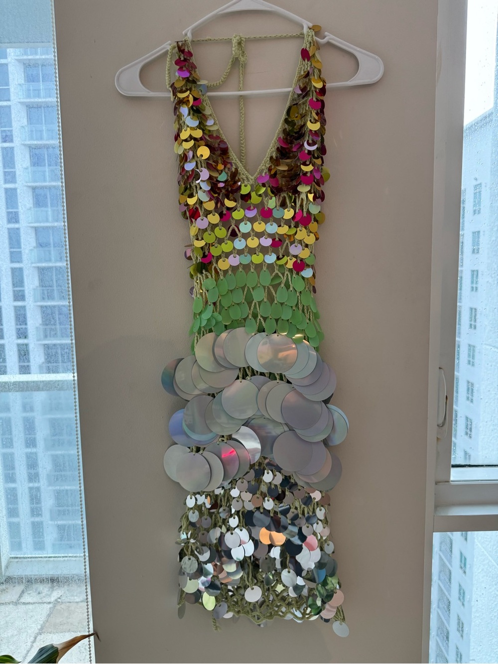 Akira Sequin Dress Wall in Green, Pink & Silver